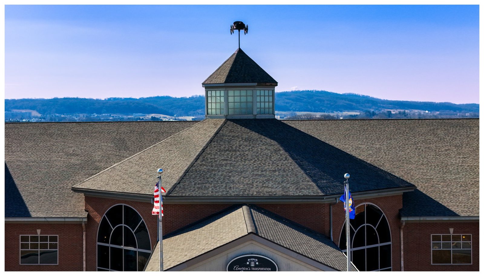 AACA Museum roof replacement, Hershey, PA — Completed roof, aerial view