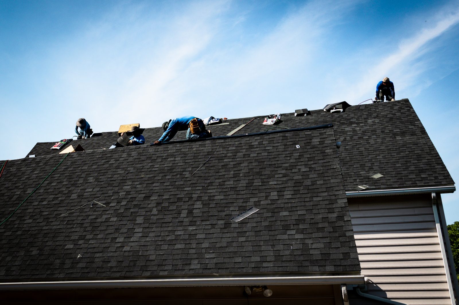 Close-up of asphalt shingle installation in Mohnton, PA