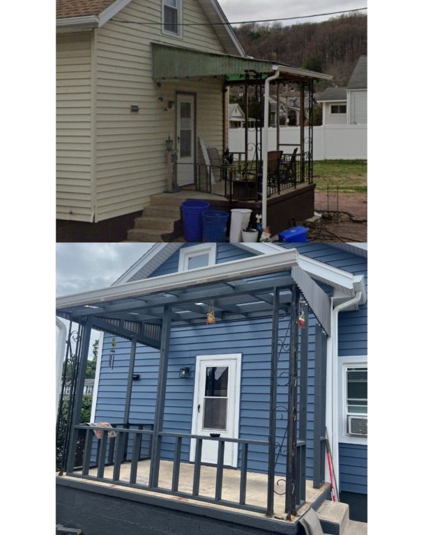Blue vinyl siding home with porch in Lebanon, PA