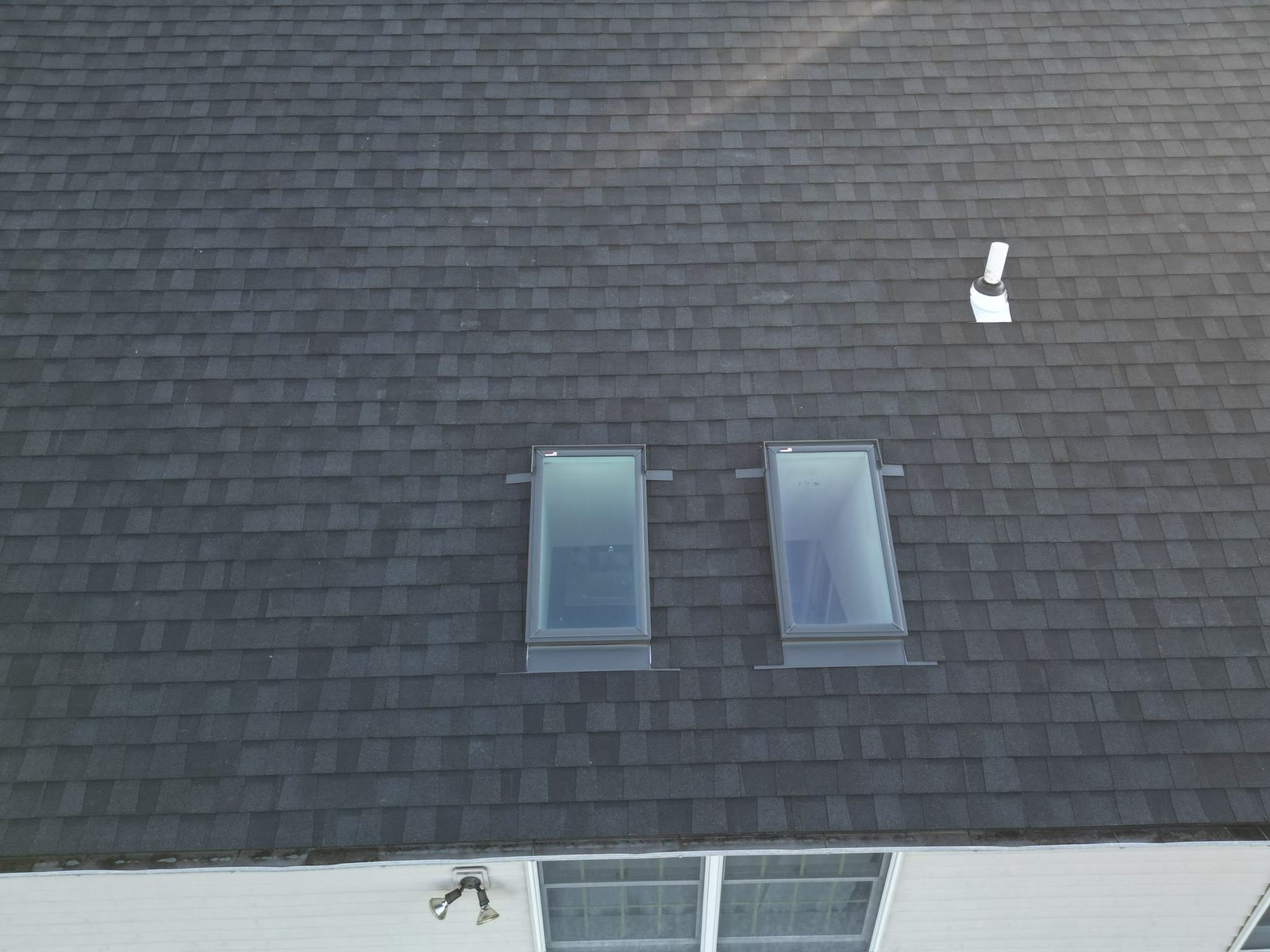 Drone view of roof ridge and chimney in Lebanon, PA