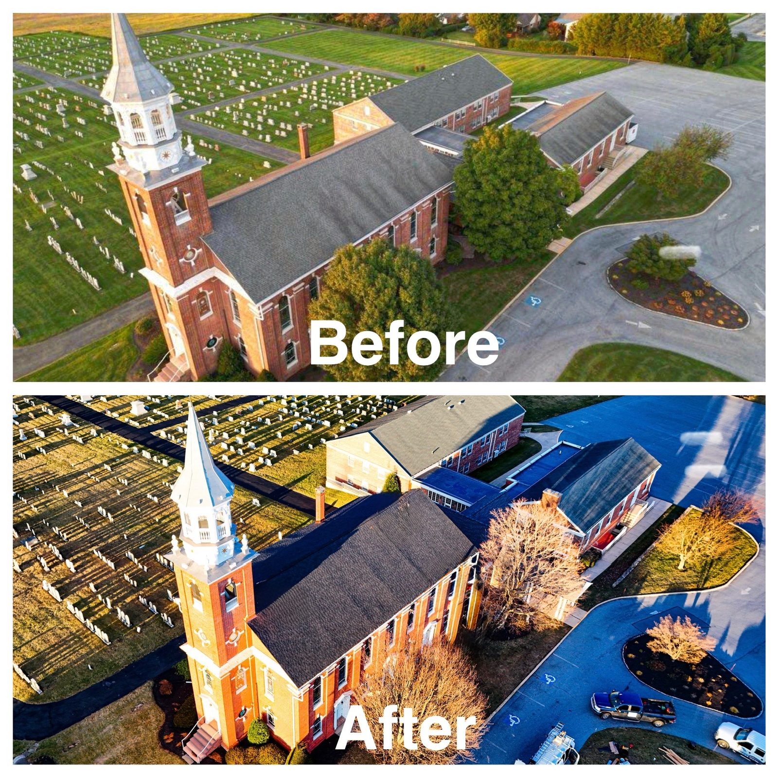 Before and after gutter cleaning on a home in Lebanon, PA