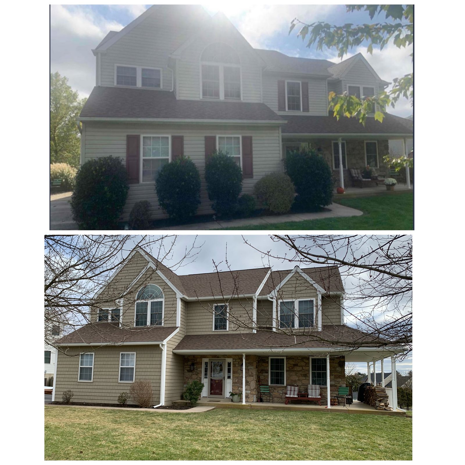 Before and after roof replacement on a Wyomissing, PA home