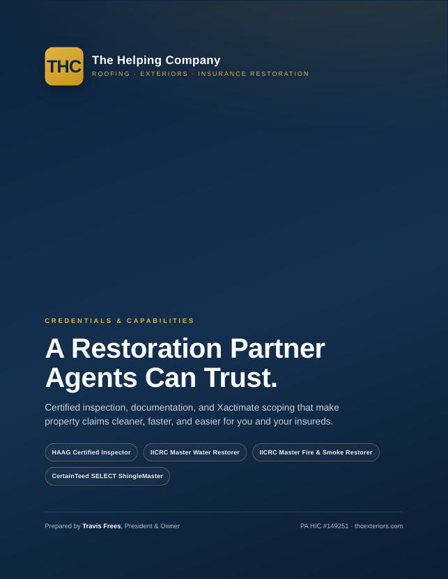 Cover of The Helping Co. credentials and capabilities packet