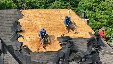 Drone roof tear off crew decking — Lebanon, PA
