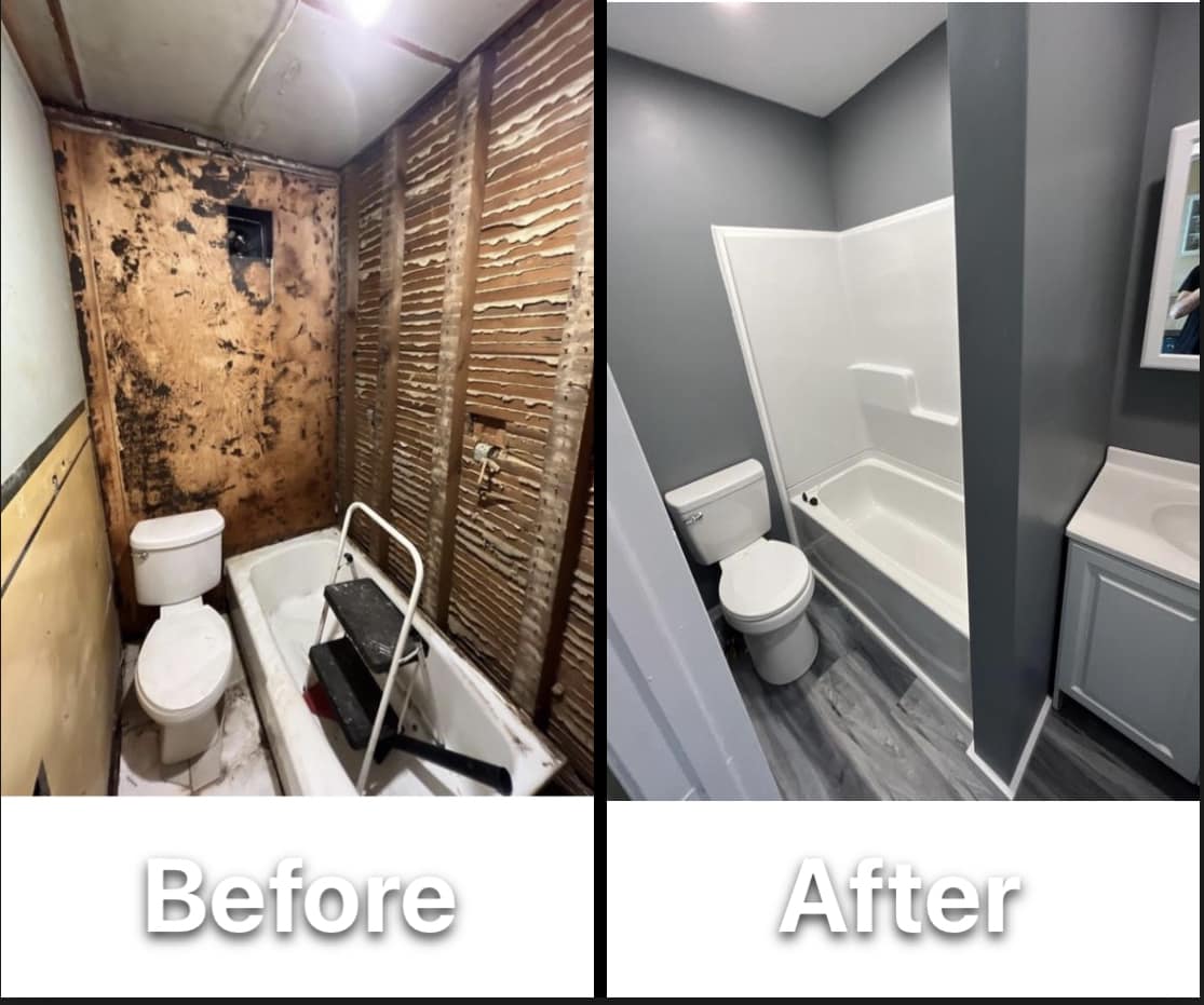 Before and after image of a remodeled bathroom