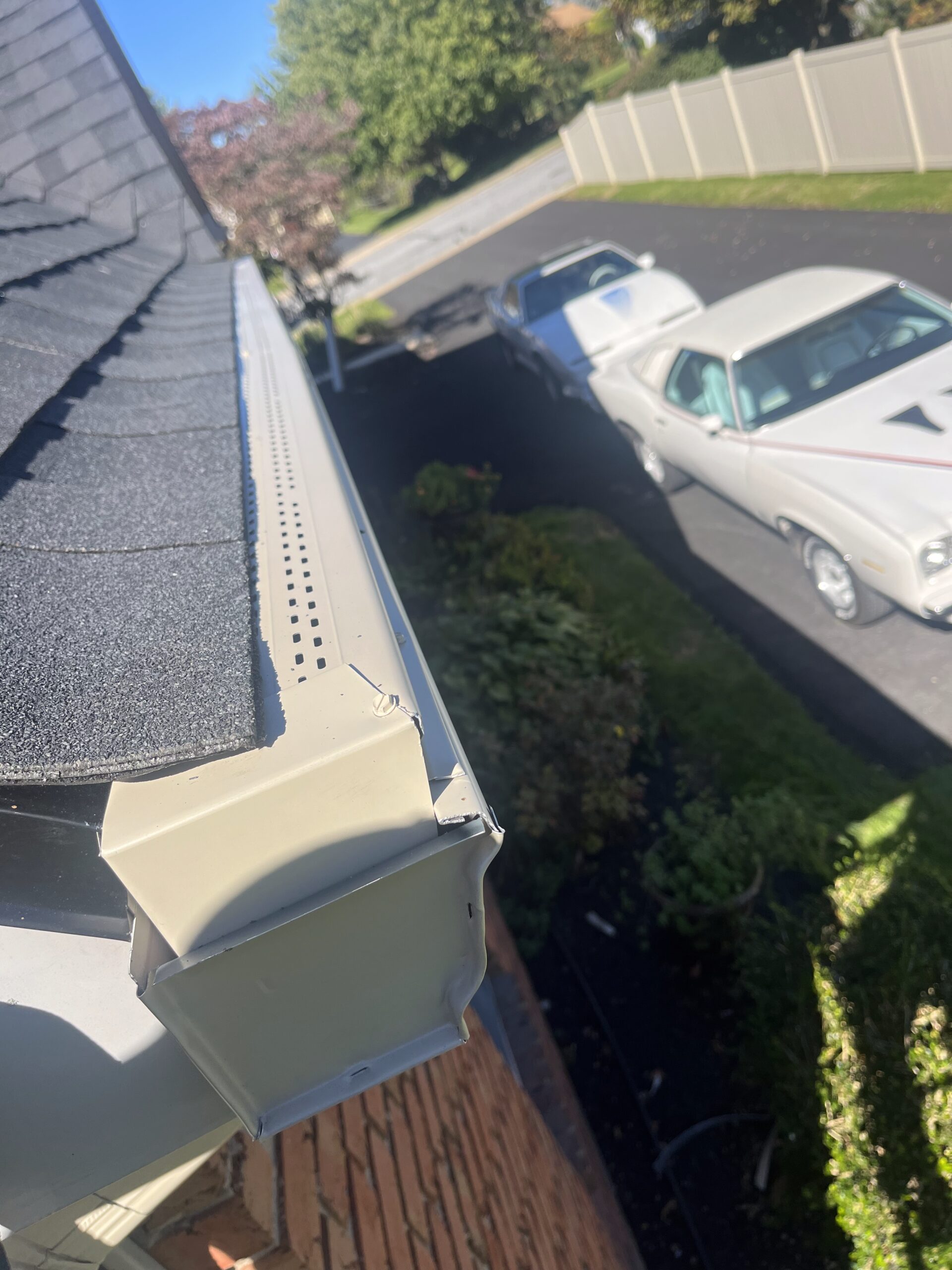 Close up shot of new gutter on home 