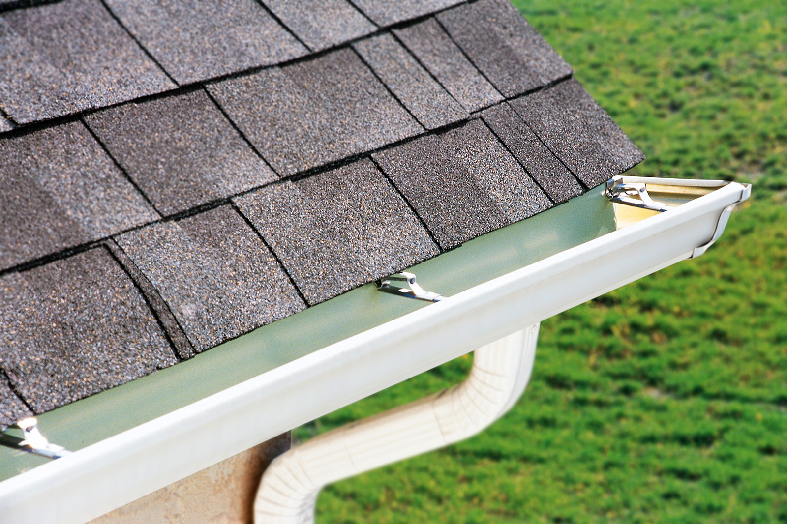 Close up shot of new gutter on home 